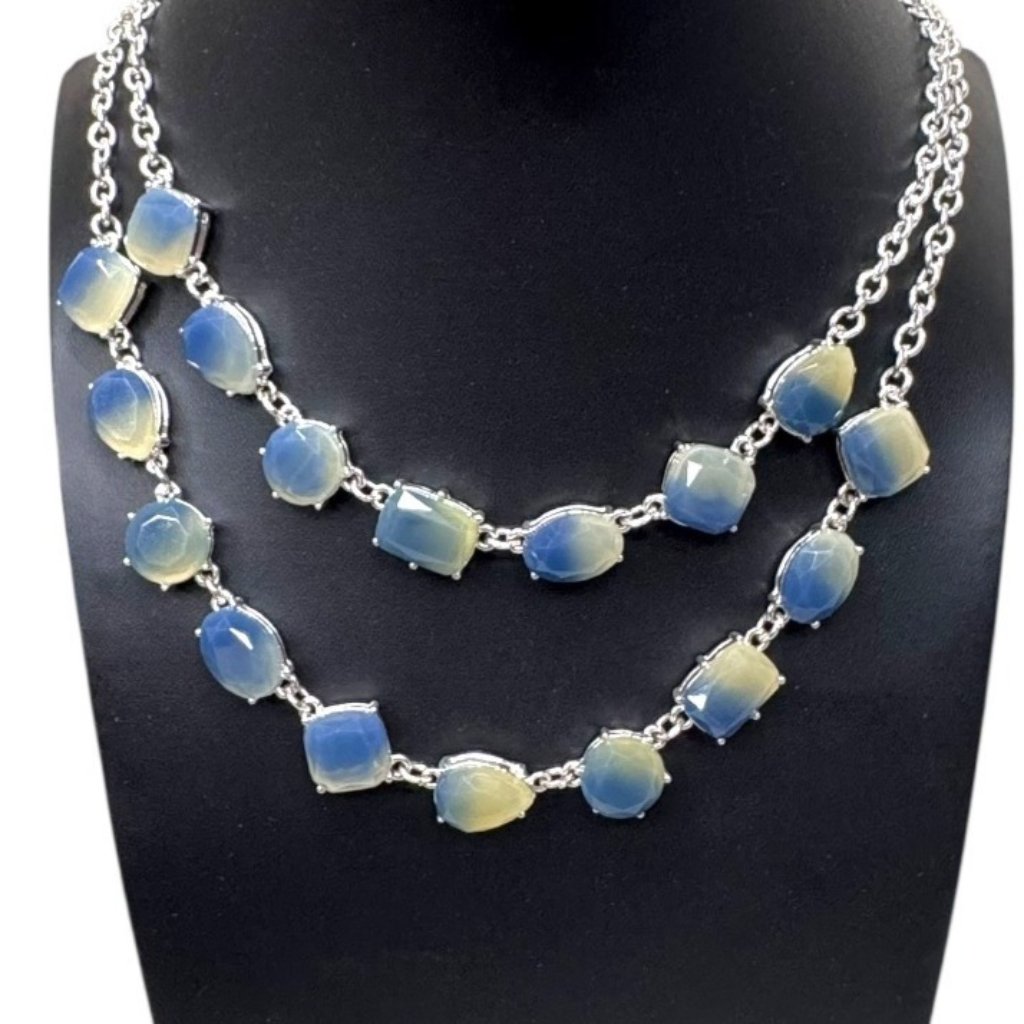 Gloria Vanderbilt Hallmarked Double Strand Two Tone Silver Blue Beaded Necklace 25$